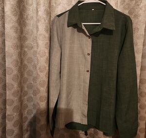 Elegant Two-Tone Shades Of Dark Green and Sage Women's Blouse